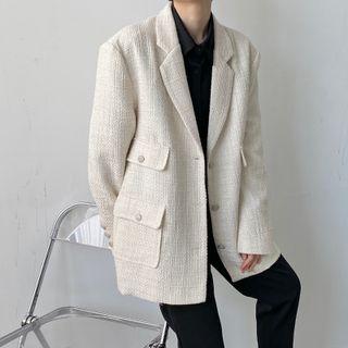 Plain Button-up Tweed Blazer