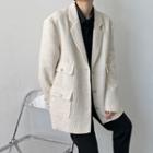 Plain Button-up Tweed Blazer