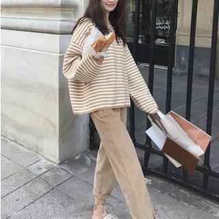 Set: Striped Sweater + Cropped Corduroy Pants