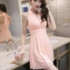 Tie Neck Halter A-line Dress
