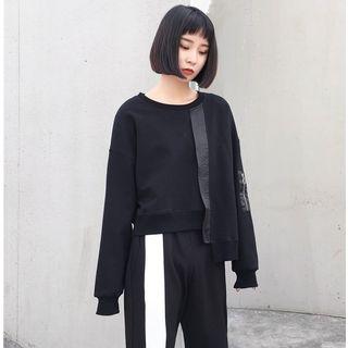 Patchwork Asymmetric Pullover Black - One Size