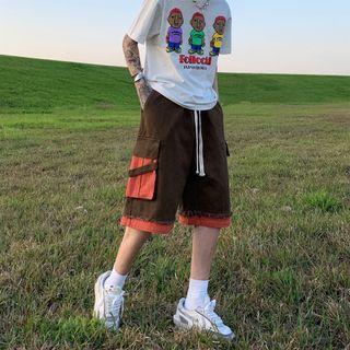 Layered Distressed Denim Cargo Shorts
