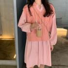 Cable Knit Vest / Long-sleeve Plain Shirt Dress