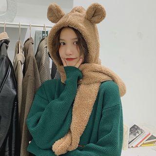 Ear-accent Furry Hat With Scarf