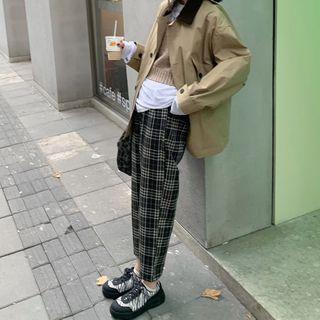 Plaid High-waist Tapered Cropped Pants