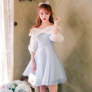 3/4-sleeve Off Shoulder A-line Dress