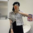 Short-sleeve Leopard Chiffon Cropped Blouse As Shown In Figure - One Size