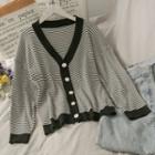 Striped Knit Cardigan Black - One Size