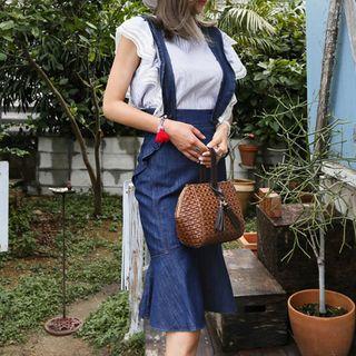 Sleeveless Lace Trim Top / Denim Jumper Skirt / Set