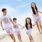 Family Matching Set: Ship's Wheel Printed Short Sleeve T-shirt + Printed Shorts