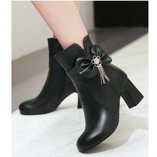 Faux Leather Bow Short Boots