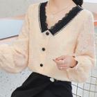 Two-tone V-neck Lace Blouse