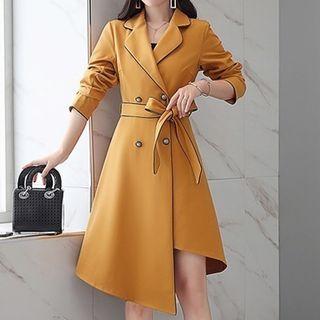 Asymmetric Hem Tie-waist Double-breasted Trench Coat