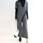Deep V-neck Wool Blend Jumpsuit Gray - One Size