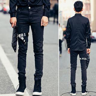 Printed Strap Detail Slim-fit Jeans