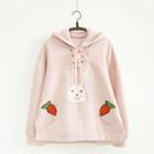 Rabbit Embroidered Hoodie Pink - One Size