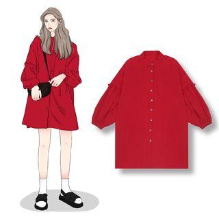 Balloon-sleeve Chiffon Shirtdress