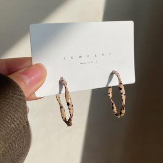 Leopard Print Alloy Hoop Earring 1 Pair - S925 Silver - Almond - One Size