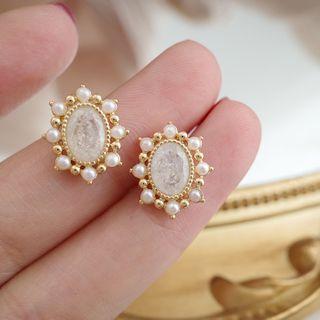 Faux Pearl Stud Earring 1 Pair - S925 Silver - One Size