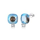 Sterling Silver Fashion Simple Geometric Square Stud Earrings With Light Blue Austrian Element Crystal Silver - One Size