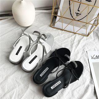 Faux-leather Rhinestone Slippers