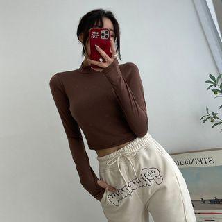 Set Of 2: Mock-neck Thumbhole Crop Top