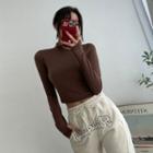 Set Of 2: Mock-neck Thumbhole Crop Top