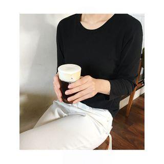 Long-sleeve Crewneck Round-hem T-shirt