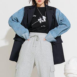 Denim Sleeve Pinstriped Blazer