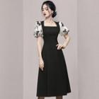 Short-sleeve Square Neck Butterfly Embroidered A-line Dress