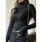 Mock-neck Thumb-hole Shirred Top