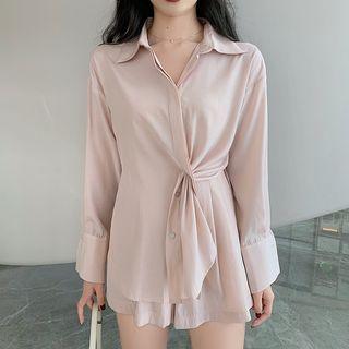 Set: Long-sleeve Asymmetric Shirt + Wide-leg Shorts