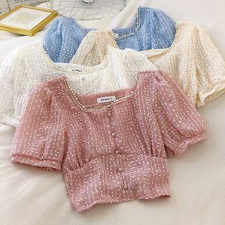 Short-sleeve Crop Chiffon Blouse