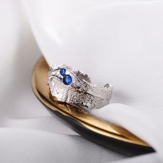 Rhinestone Sterling Silver Open Ring Silver & Blue - One Size