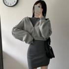 Long-sleeve Round Neck Mini Bodycon Dress / Zip-up Cropped Hoodie