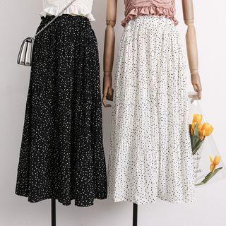 Pleated Dotted Maxi Skirt