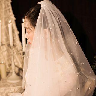 Faux Pearl Wedding Veil White - One Size