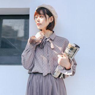 Spot Print Long-sleeve Blouse