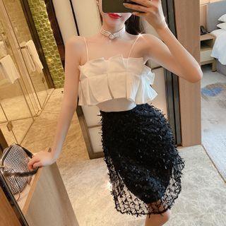 Spaghetti Strap Textured Mesh Sheath Dress
