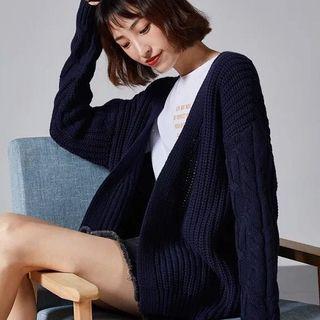 Chunky-knit Cardigan Navy Blue - One Size