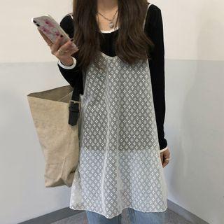 Long-sleeve T-shirt / Strappy Lace Top
