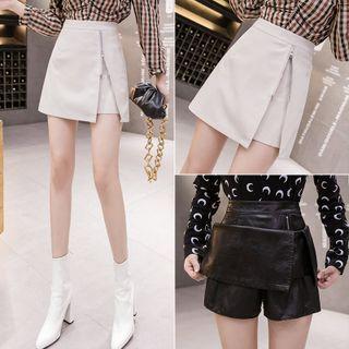 Faux Leather Zip Skort