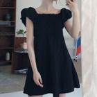 Cap-sleeve A-line Mini Dress Black - One Size
