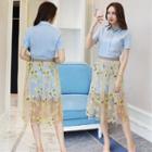 Set: Short-sleeve Long Shirt + Embroidery Tulle Skirt