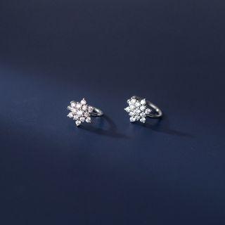 Snowflake Rhinestone Sterling Silver Ear Cuff 1 Pair - Silver - One Size