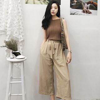 Set: Pintuck Tank Top + Cropped Wide Leg Pants