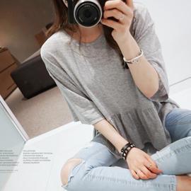 3/4-sleeve Ruffle-hem Top