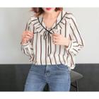 Frilled V-neck Stripe Top