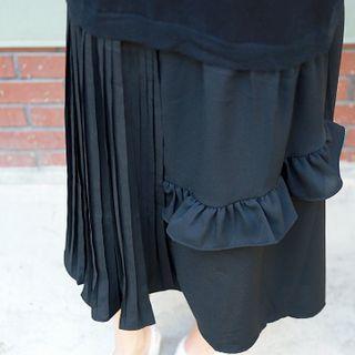 Frilled Pleated-panel Maxi Knit Dress
