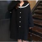 Contrast Trim Sailor Collar Buttoned Dress Black - One Size